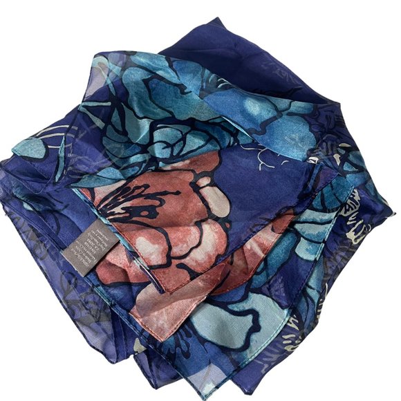 Vince Camuto Womens 100% Silk Scarf Floral Pattern Rectangle Blue Flowers 77" - Picture 3 of 10